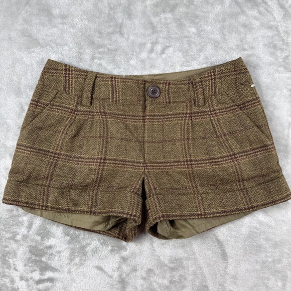 Old Navy Pants - Old Navy Womens Brown Plaid Wool Blend Low Waist Cuffed Shorts Size 6 Tweed
